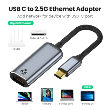Jimier USB C к RJ45 2,5 Гбит/с Ethernet, USB 3,1 Type C к RJ45 2500 Мбит/с GBE Gigabit Ethernet Сетевой кабель LAN-адаптер для Ноутбука